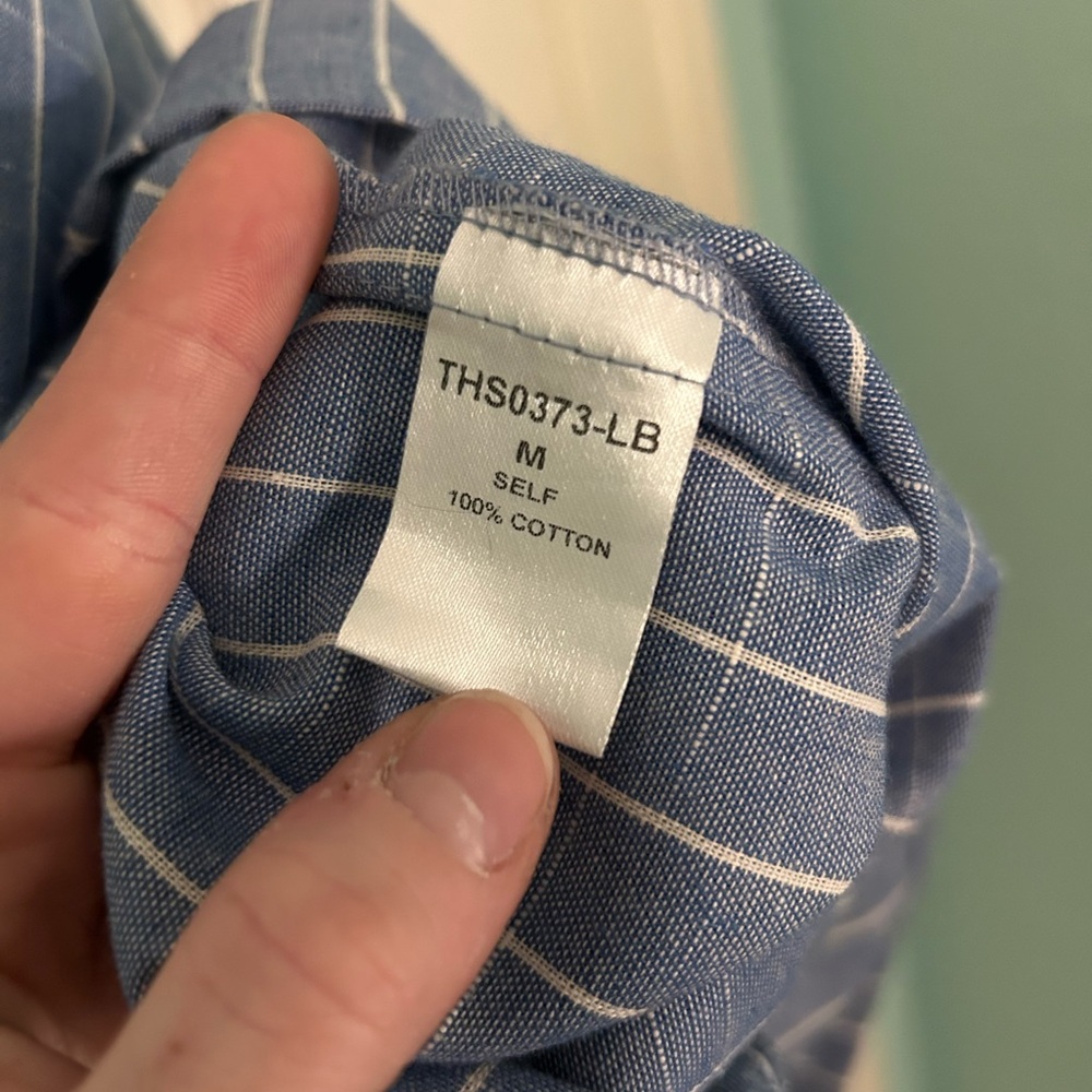 NWOT THML pinstrip denim dress with gorgeous floral embroidery and tie back - Picture 5 of 8